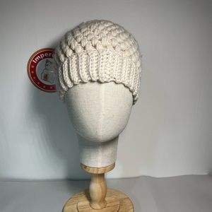 Oatmeal Woven Ponytail Beanie